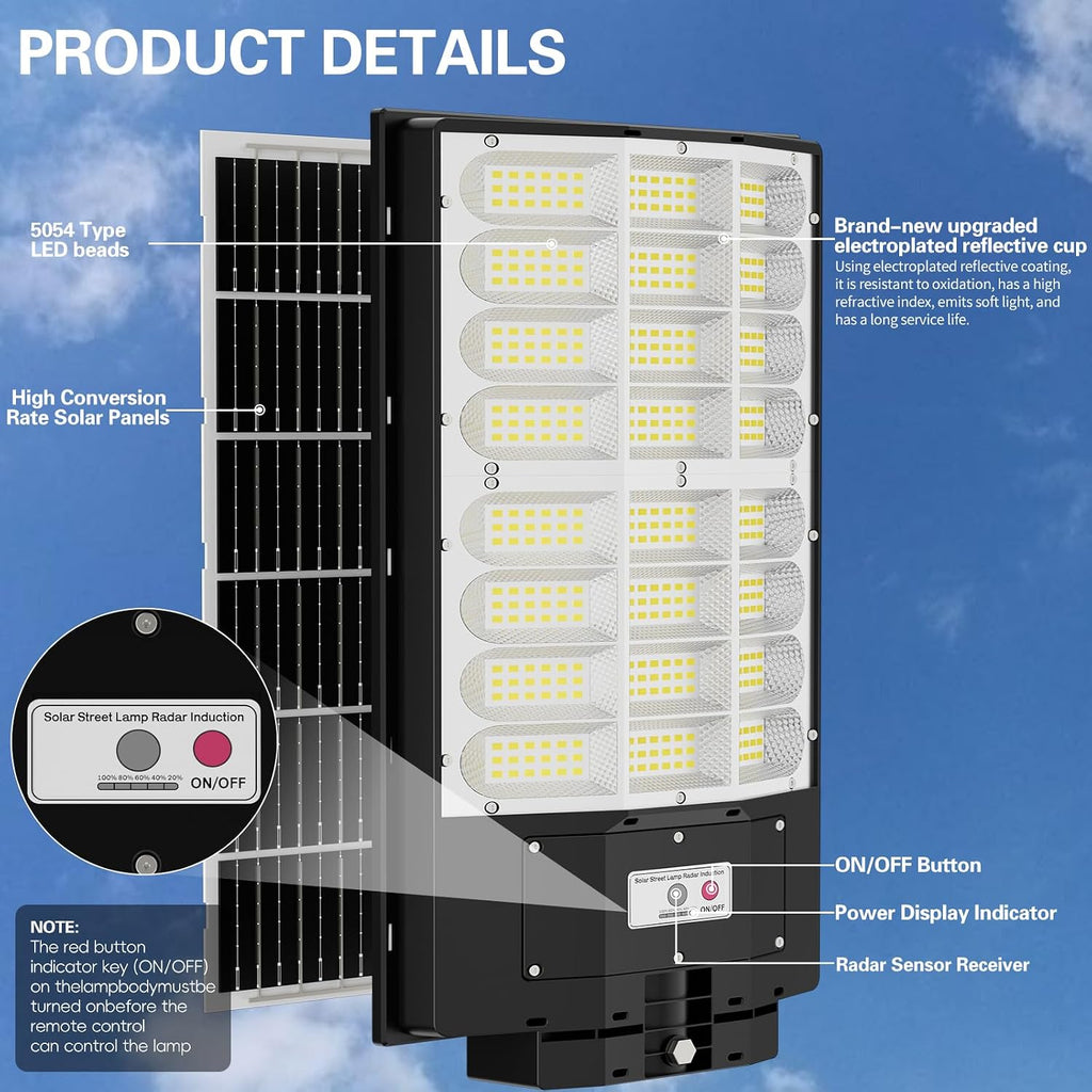 9800W Solar Street Light, Solar Street Lights Outdoor Waterproof IP67, Outdoor SolarLamp with Motion Sensor & Dusk to Dawn - Durable, Energy-Efficient SolarLighting for Garden, Yard, Driveway