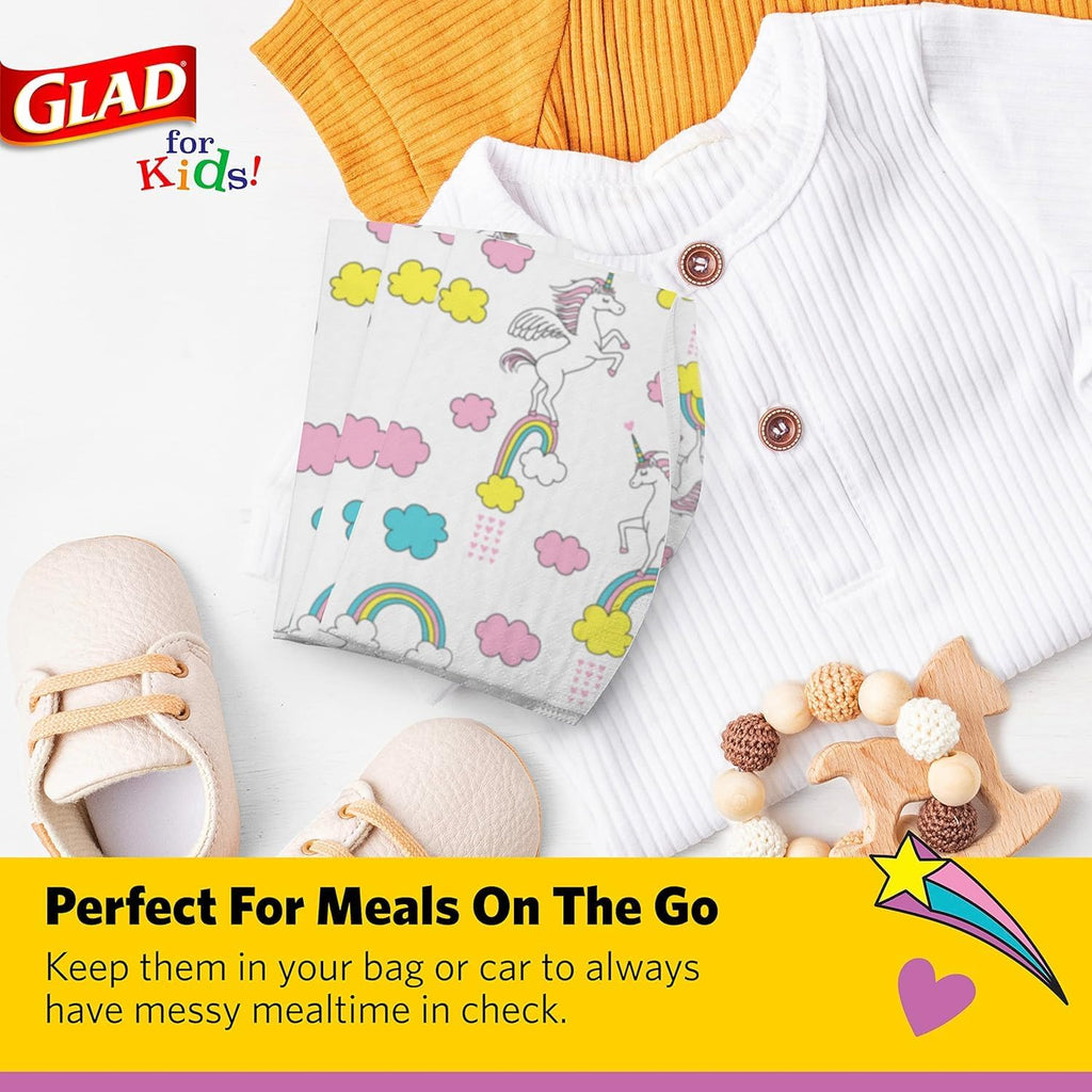 Glad for Kids Unicorn Disposable Paper Bibs with Crumb Catcher, Absorbent Leakproof Bibs for Toddlers and Babies, Mess Free Feeding, Crafts, Parties, and Travel Use, 30 Count - 24 Pack