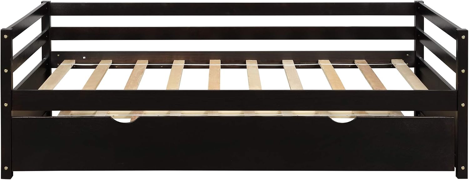 Knocbel Solid Wood Daybed and Trundle Set Mattress Foundation Platform Bed Frame with Slats Support, Twin (Espresso)