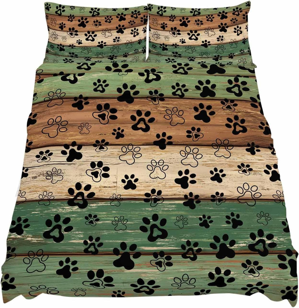Dark Sage Green Brown Cal King Sheet Set 4 Piece Bedding - Farmhouse Dog Paw Vintage Breathable Comfy Cooling Bed Sheets & Pillowcase Sets, Hotel Luxury Flat Sheets Deep Pockets Fitted Sheet