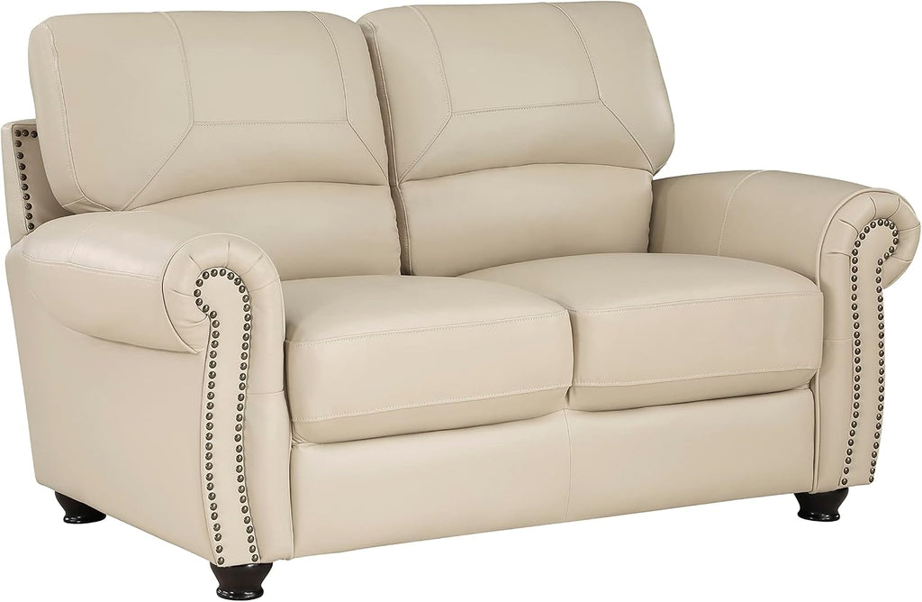 Lexicon Leather Match Sofa Set, Top Grain Leather Match Living Room Furniture Sets, Include Sofa Couch, Loveseat and Arm Chair, 3-Piece Set, Cream