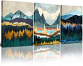 Abstract Mountain Canvas Wall Art Decor Modern Boho Nature Wood Landscape Painting Poster Minimalist Navy Blue Forest Picture Framed Artwork Home Decorations Bathroom Bedroom 24x32 inch 3 Sets