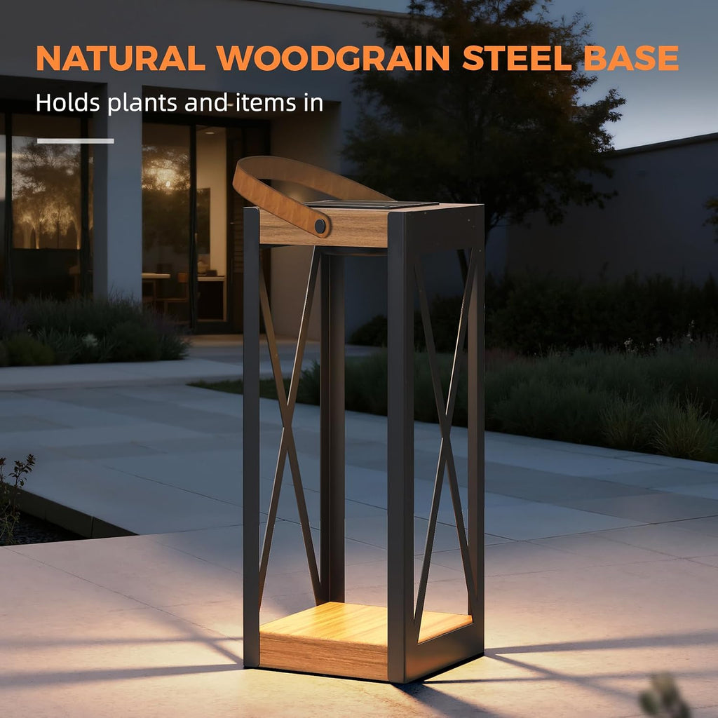 Solar Yard Outdoor Solar Floor Lamp Set of 2, IP65 Waterproof Metal Lantern with 50/100 Lumens & Memory Mode, Solar Patio Light for Porch, Yard & Garden, Large X-Black