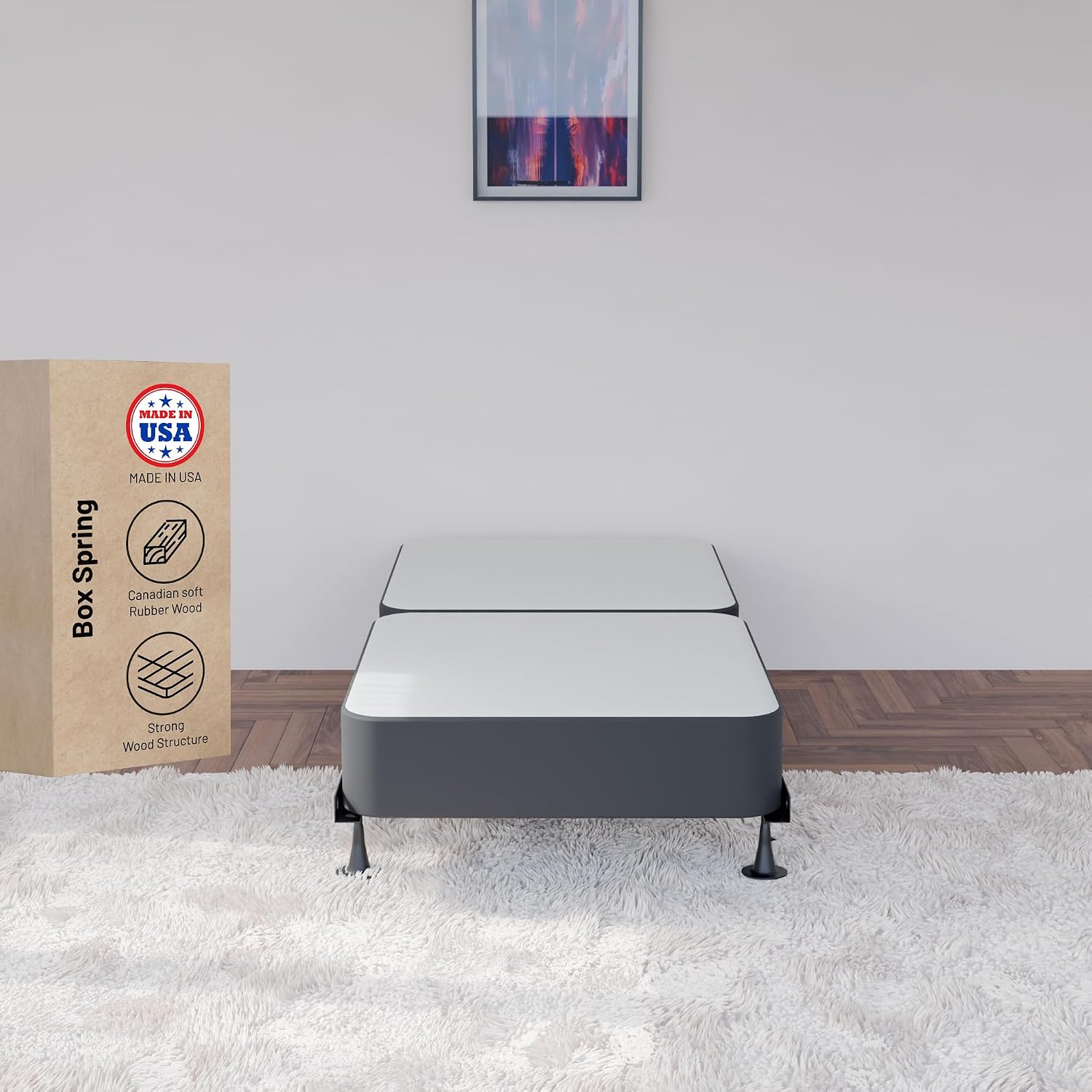 Greaton 4' Split Wood Traditional Box Spring/Foundation For Mattress, Twin, Black
