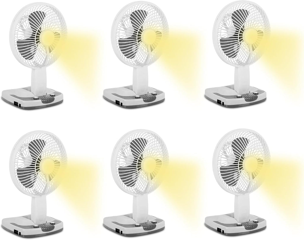 Technical Pro (Pack of 6) Adventure Series Rechargeable Desk/Wall Fan with LED Work Lamp, Adjustable Tilt Super-bright LED Lamp