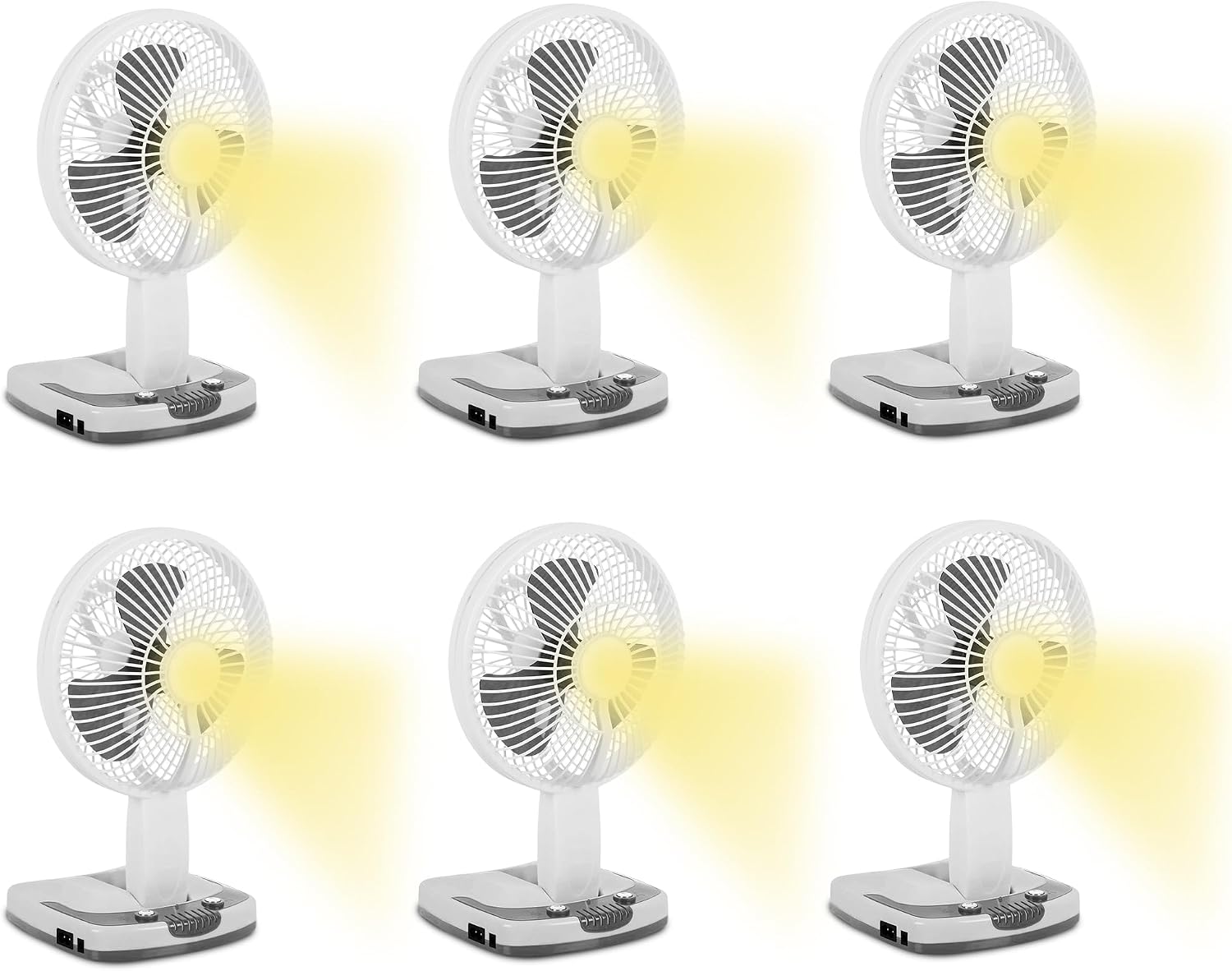 Technical Pro (Pack of 6) Adventure Series Rechargeable Desk/Wall Fan with LED Work Lamp, Adjustable Tilt Super-bright LED Lamp