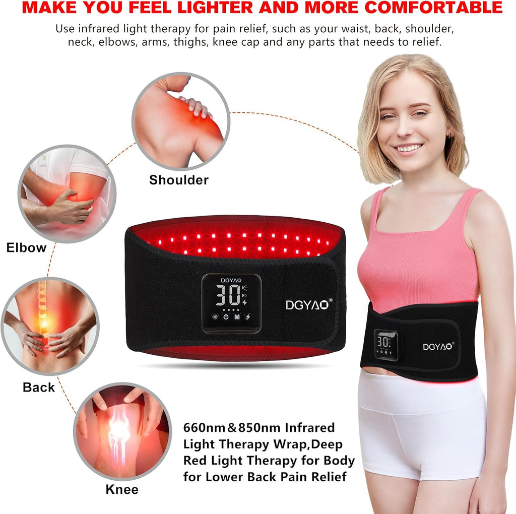 DGXINJUN Cordless Red Light Therapy for Waist Back Pain Relief Near Infrared Light Therapy Device for Body Led Portable Wearable Belt Wrap Rechargeable with 4000mAh Battery