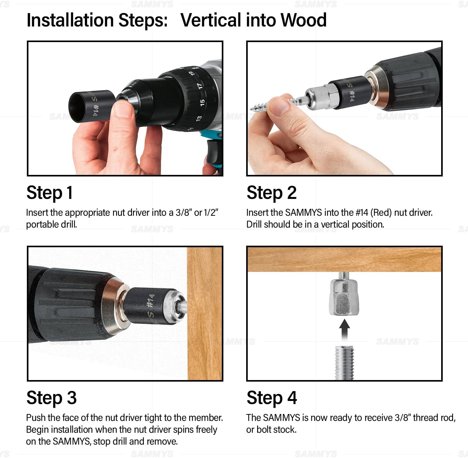 Everflow Sammys 8139957-100 SH-GST 20 3/8 Inch Screw Swivel Threaded Rod Anchor Designed for Wood, Installs 17 Deg Angle Off Vertical, Steel with Electo-Zinc, Easy Install (Pack of 100)