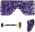 Amethyst Jade Roller Gua Sha Board for Face Lifting Natural Purple Crystal Eye Mask Facial Skin Care Tool,3in1 Set-Ci-YL