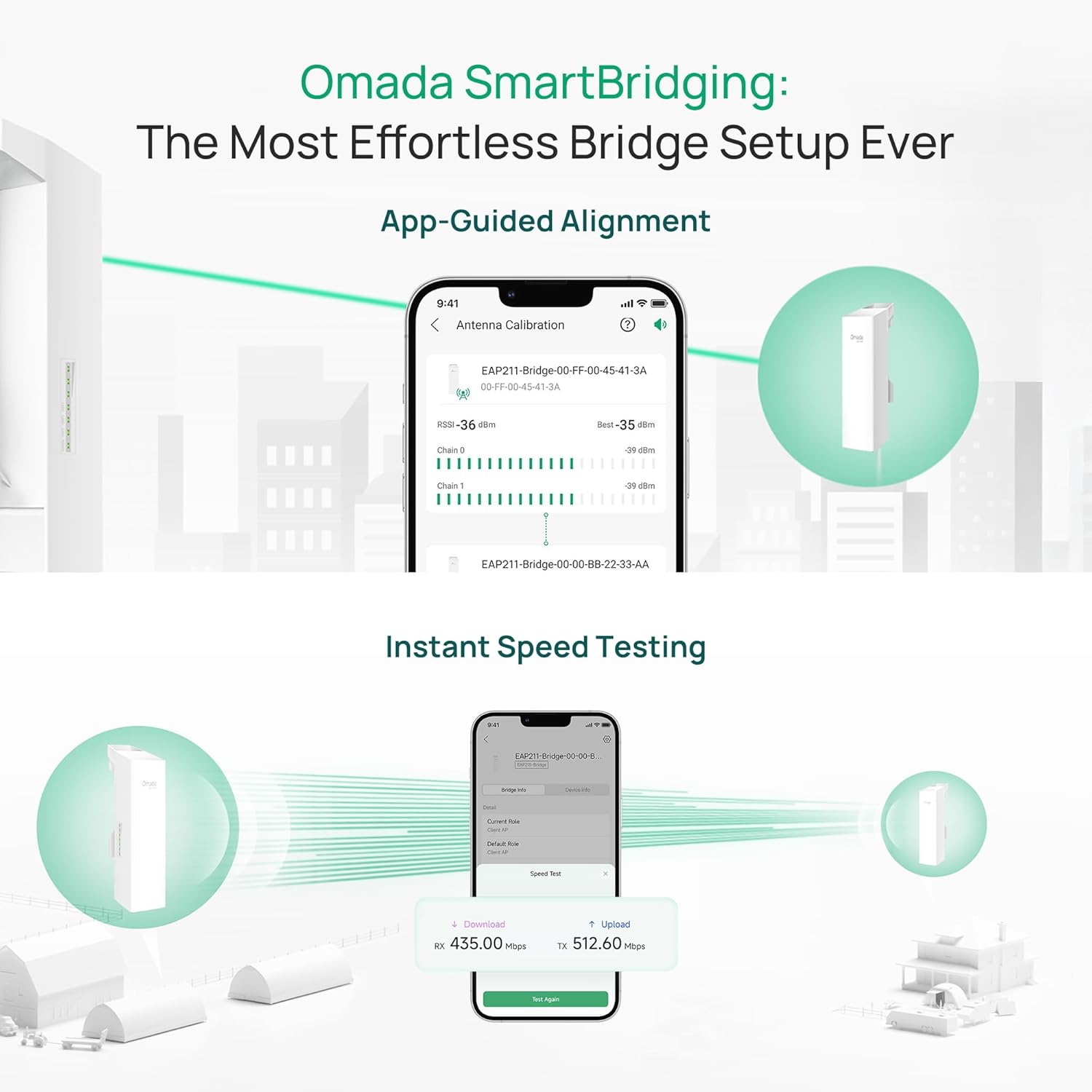 TP-Link Omada Point to Point Wireless Bridge Outdoor - 5GHz, 867Mbps, PtP&PtMP, 1km Range, 3 Gigabit Ports, PoE or DC Powered, IP65 Weatherproof, Preconfigured, Plug&Play(EAP211-Bridge KIT)