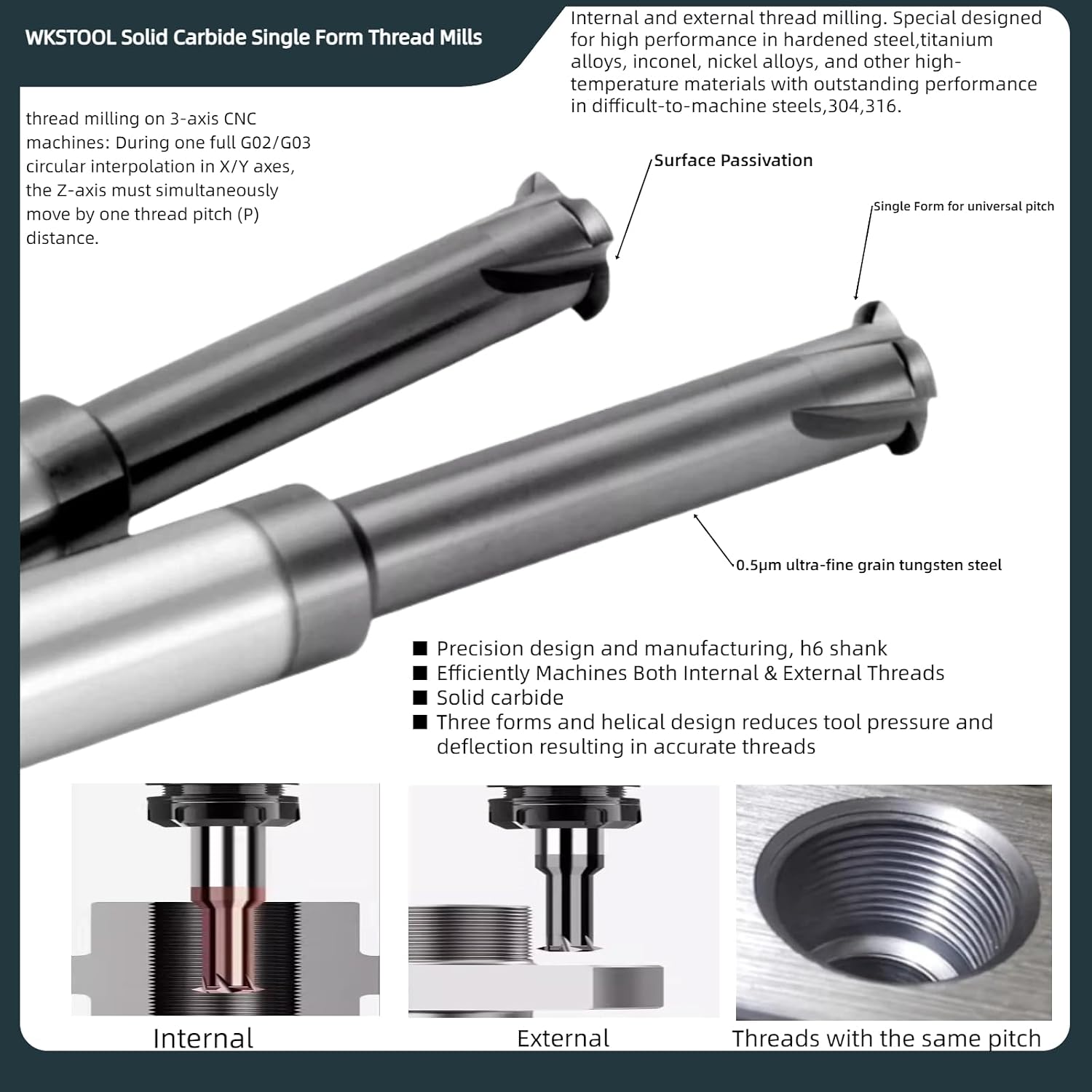 M18-2.5 Solid Carbide Micro Thread Mills Single Form AlTiN Coated Threading Tool Blind Tapping Milling Bits Deep Holemaking for High-Temperature Titanium Stainless Alloy Steels