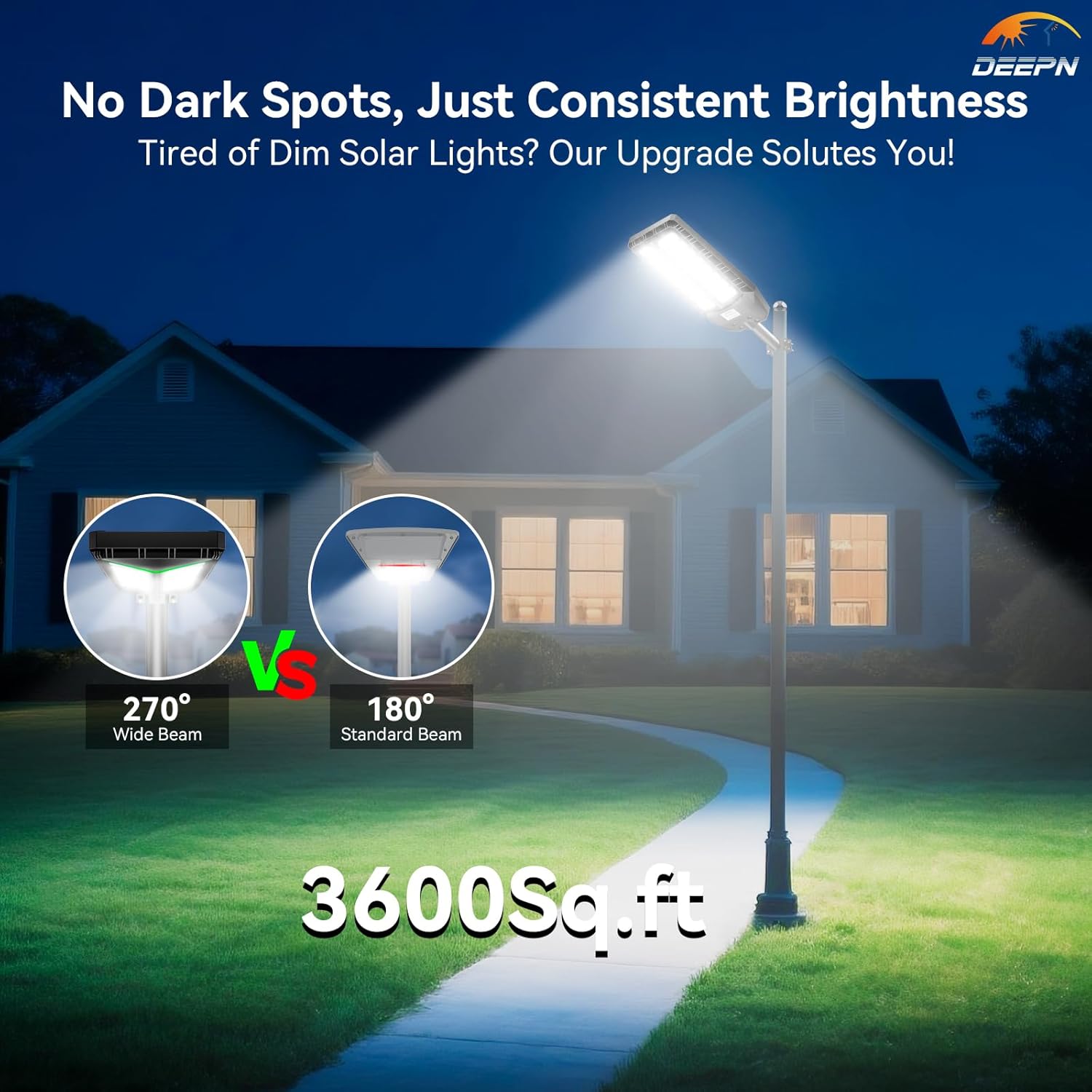 Deepn Solar Street Lights Outdoor, 8000W Commercial Grade Solar Lights Outdoor Waterproof, LED Parking Lot Light Dusk to Dawn Security Flood Lights with Motion Sensor and Remote Control, 2 Pack
