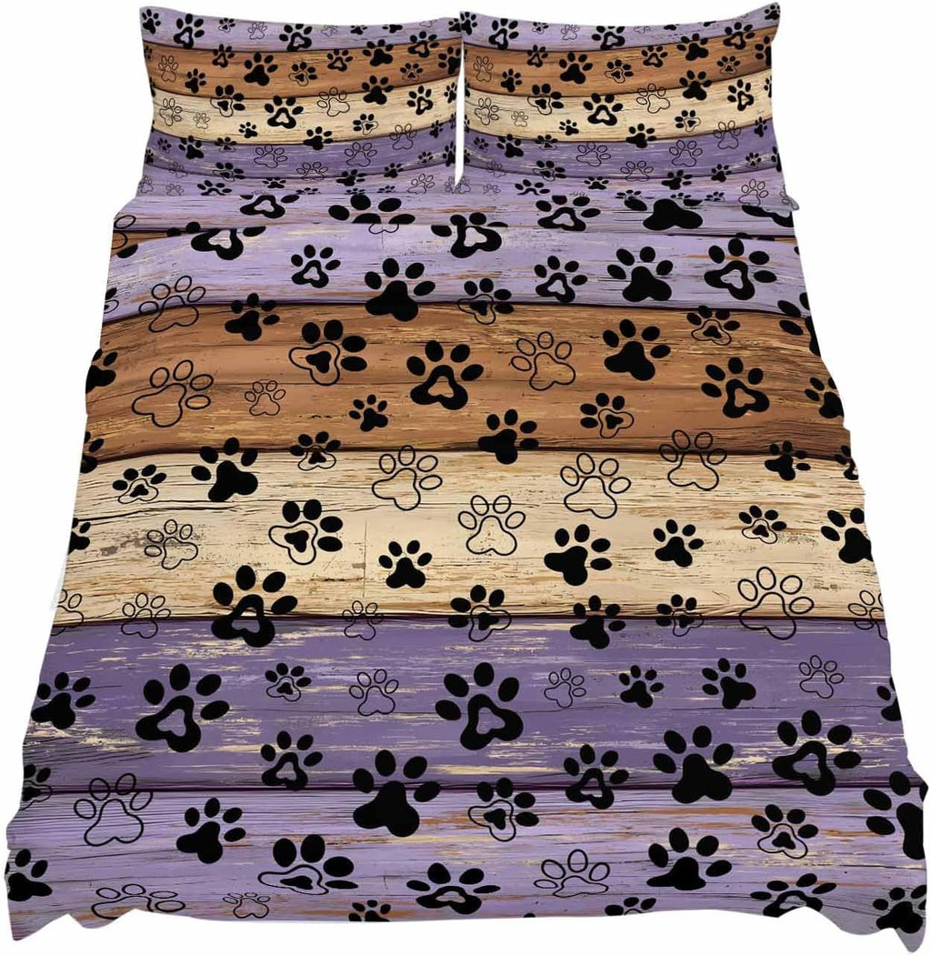 Purple Brown Cal King Sheet Set 4 Piece Bedding - Rustic Farmhouse Dog Paw Vintage Breathable Comfy Cooling Bed Sheets & Pillowcase Sets, Hotel Luxury Flat Sheets Deep Pockets Fitted Sheet