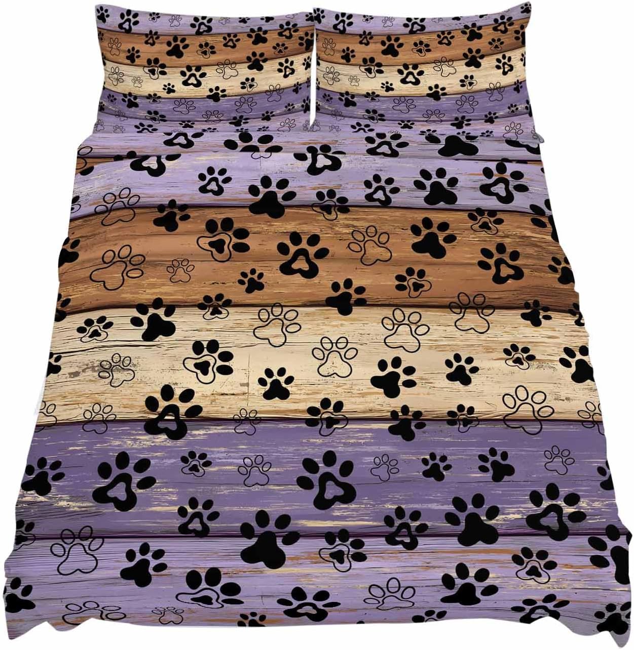 Purple Brown Cal King Sheet Set 4 Piece Bedding - Rustic Farmhouse Dog Paw Vintage Breathable Comfy Cooling Bed Sheets & Pillowcase Sets, Hotel Luxury Flat Sheets Deep Pockets Fitted Sheet