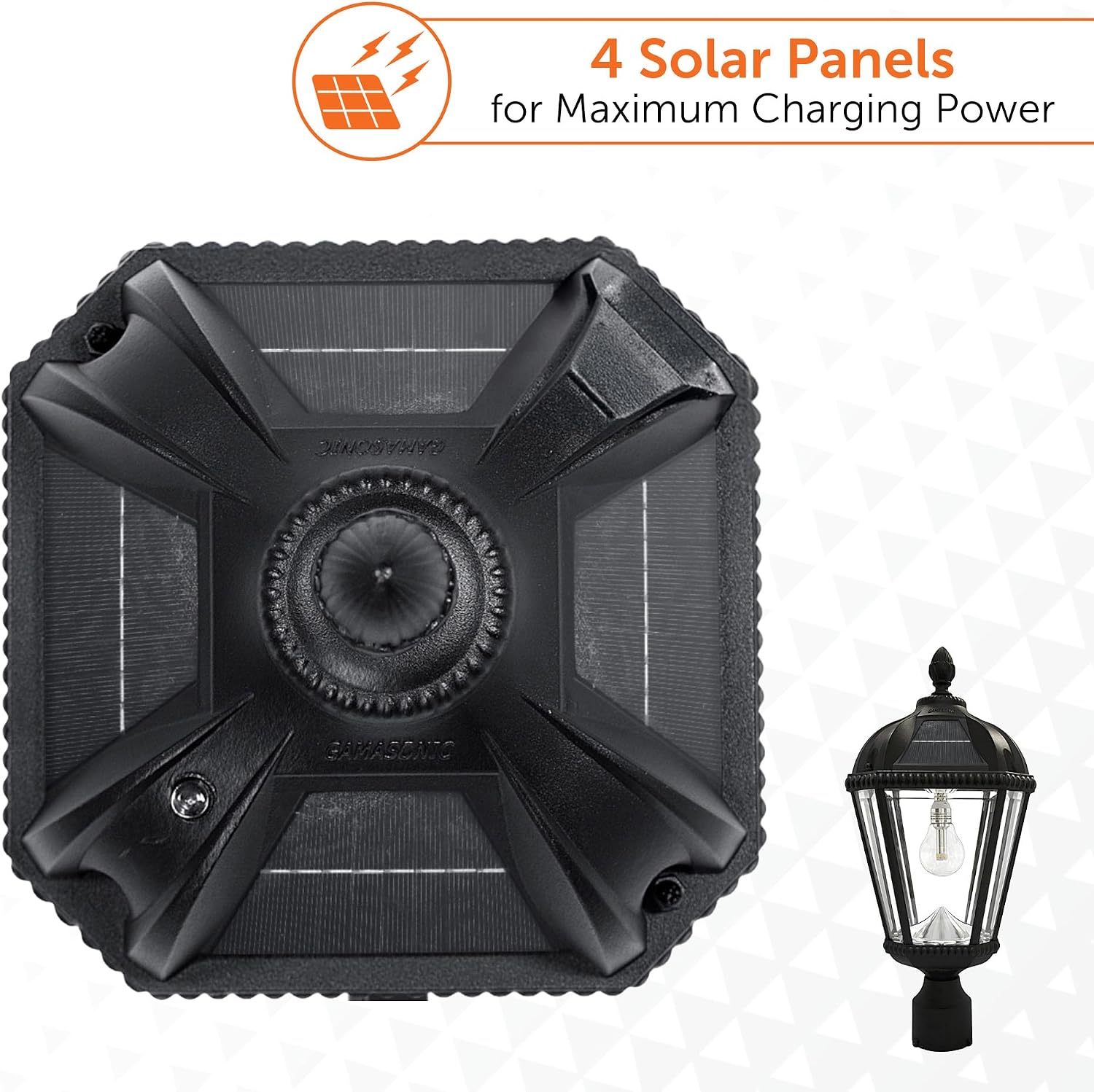 Gama Sonic Outdoor Solar Post Light, Black Aluminum, Royal Bulb, Rain Water Glass, Single Lamp with 3-inch Fitter for Lamp Posts Warm White LED, 98B012 (Upgraded Panel and Battery)