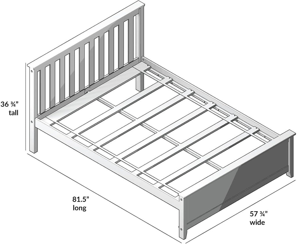 Plank+Beam Solid Wood Full Bed Frame, Platform Bed with Headboard, White