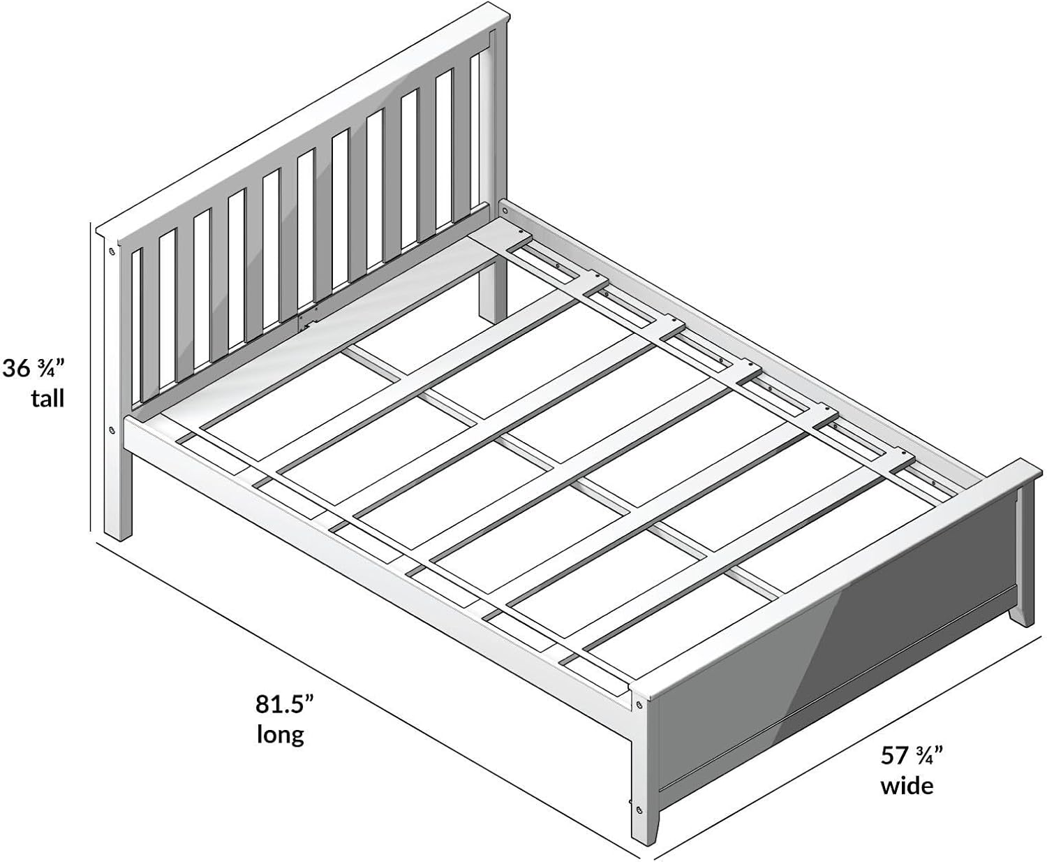 Plank+Beam Solid Wood Full Bed Frame, Platform Bed with Headboard, White