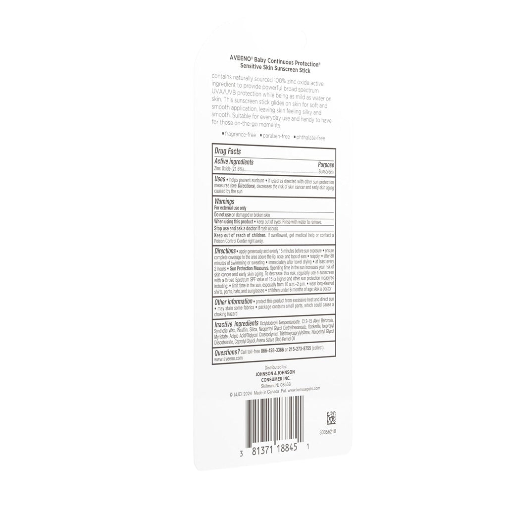Aveeno Baby Continuous Protection Mineral Sunscreen Stick for Sensitive Skin with Broad Spectrum SPF 50 Protection for Face & Body, Naturally Sourced 100% Zinc Oxide, Travel Size, 0.47 oz (Pack of 12)