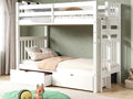 Bedz King Tall Bunk Beds Twin Over Twin Mission Style, End Ladder, 2 Storage Drawers, White