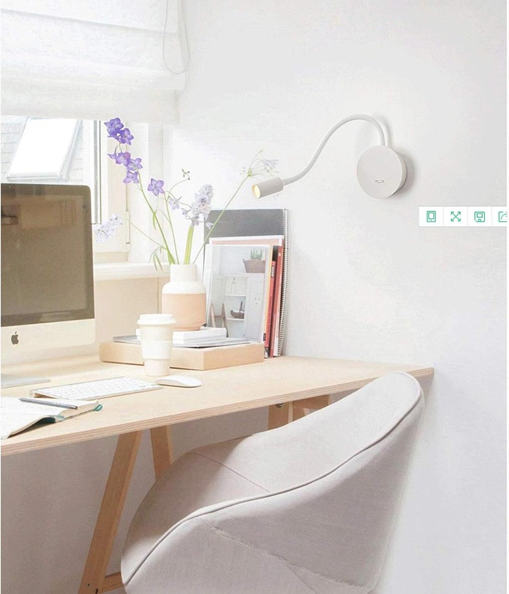 Wall Lamp Headboard Reading Lamp, Dimmable Bedside LED Book Light for Reading in Bed, No Drilling No Damage to Wall, Minimalist Flexible Gooseneck Spotlight Task Light With USB Charger Wall Light ( Co