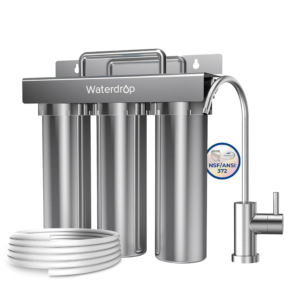 Waterdrop TST-B 0.01 Micron Ultra Filtration Under Sink Water Filter, 3-Stage Stainless Steel Under Sink Water Filtration System with Dedicated Faucet, Removes Chlorine, Taste&Odor (Drilling Required)