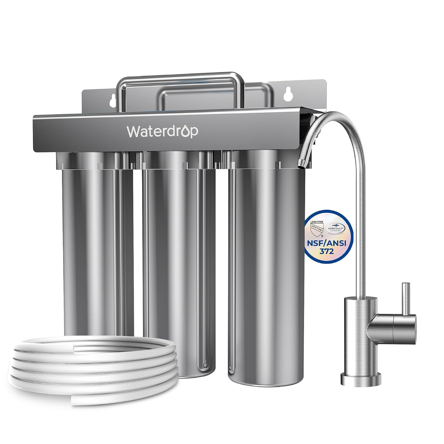 Waterdrop TST-B 0.01 Micron Ultra Filtration Under Sink Water Filter, 3-Stage Stainless Steel Under Sink Water Filtration System with Dedicated Faucet, Removes Chlorine, Taste&Odor (Drilling Required)