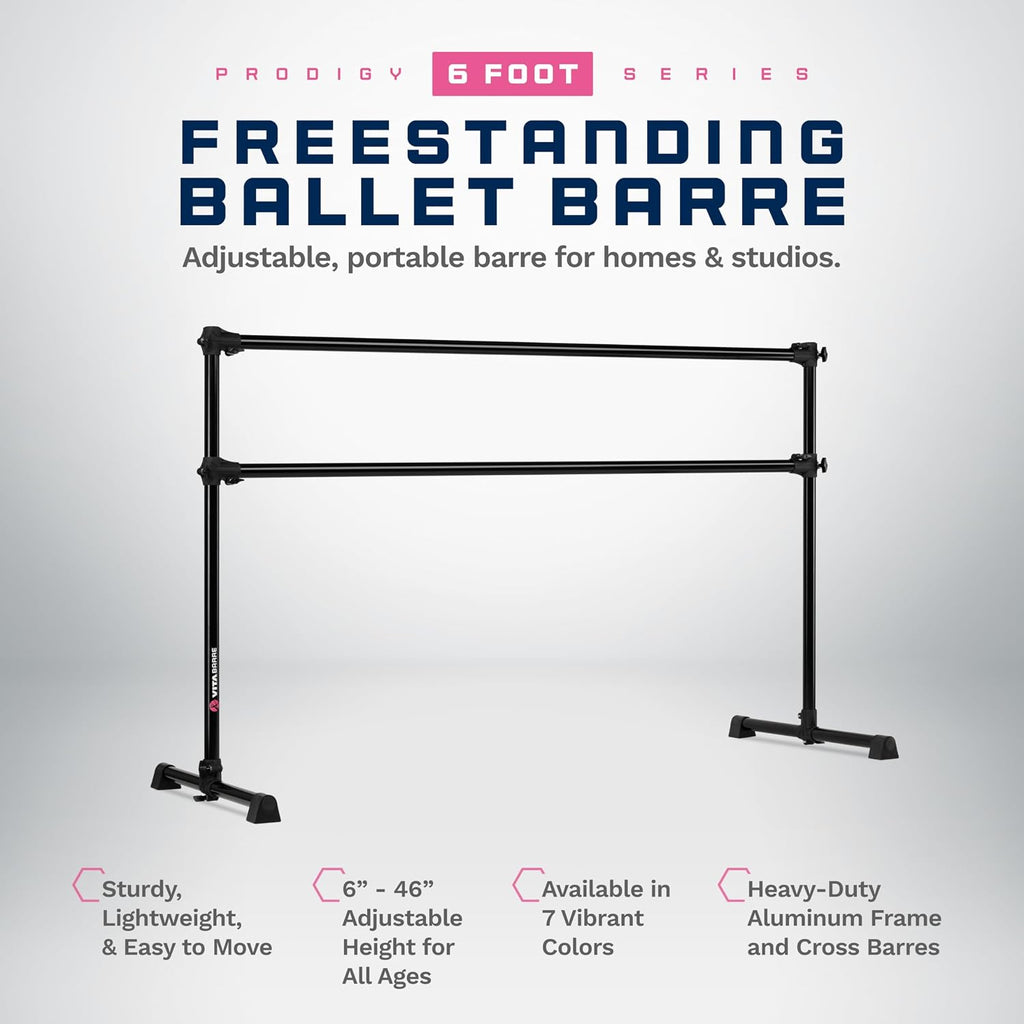 VITA Barre Portable Freestanding Double Ballet Barre, Prodigy, Aluminum | Adjustable Height, USA Made, Home or Gym Exercise Equipment for Kids & Adults | Dance, Fitness, Pilates