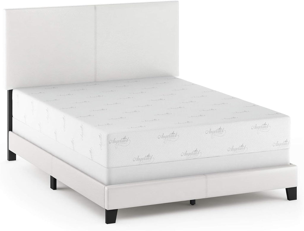 FURINNO Pessac PU Leather Upholstered Platform, Queen, White,FB19821QWH