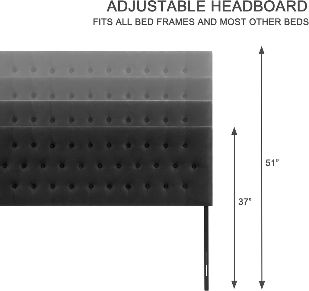 Huatean Home Tufted Upholstered Headboard Full Size, Solid Wood Head Board with Durable Metal Legs, Adjustable Height Full XL headboard from 37' to 51' Fabric Headboard in Modern Button Design, Black