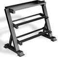 Heavy Duty 3 Tier Dumbbell Rack Stand, 1200LBS Commercial Weight Storage Organizer for Home Gym (Select Frame Type: Kettlebell Flat Tray, All Rails, or Rolling Wheels), Stand Only