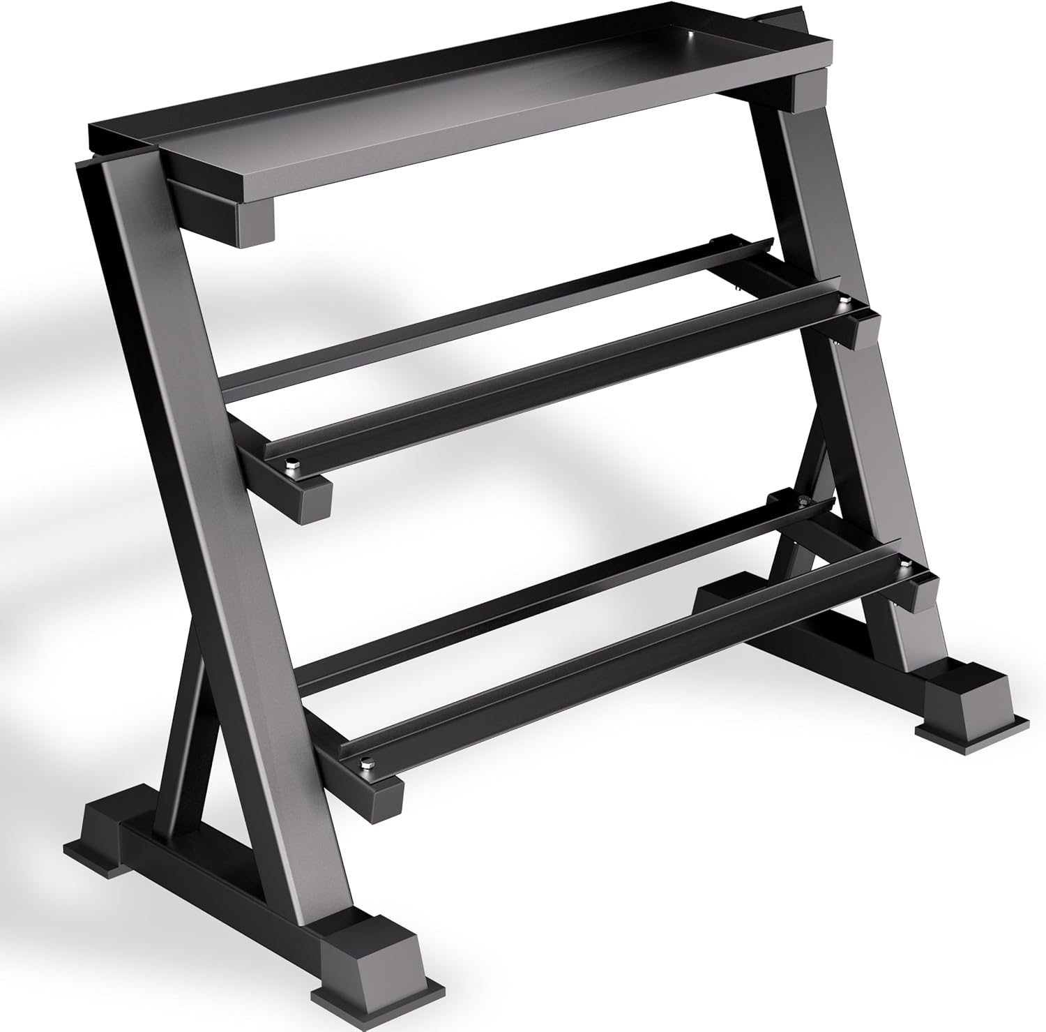 Heavy Duty 3 Tier Dumbbell Rack Stand, 1200LBS Commercial Weight Storage Organizer for Home Gym (Select Frame Type: Kettlebell Flat Tray, All Rails, or Rolling Wheels), Stand Only