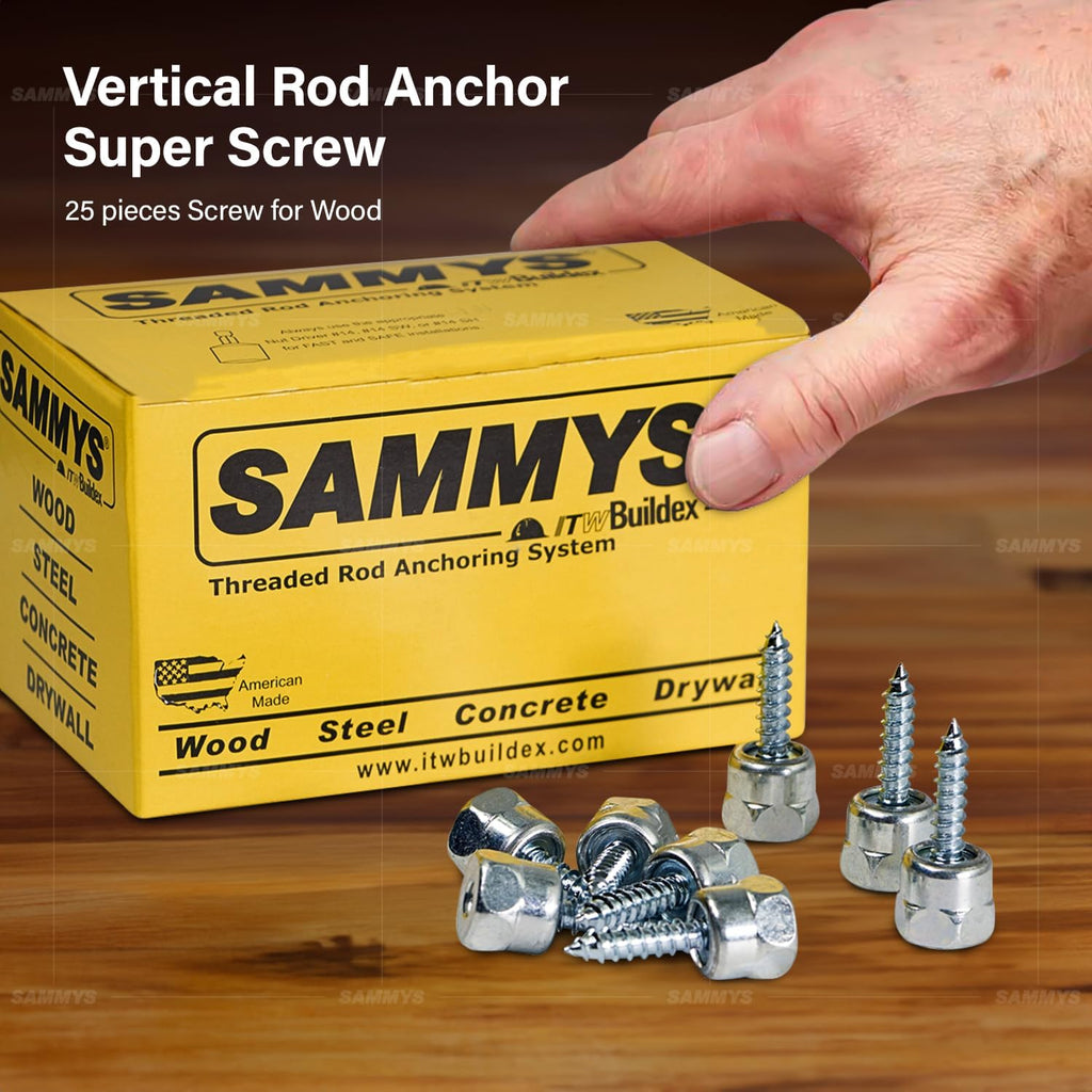 Everflow Sammys 8007957-100 GST 10 3/8 Inch Screw Vertical Threaded Rod Anchor Designed for Wood, Easy Use, No Pre-Drilling Required, Steel with Zinc Finish, 1/4 x 1 Inch Screw Length - (Pack of 100)