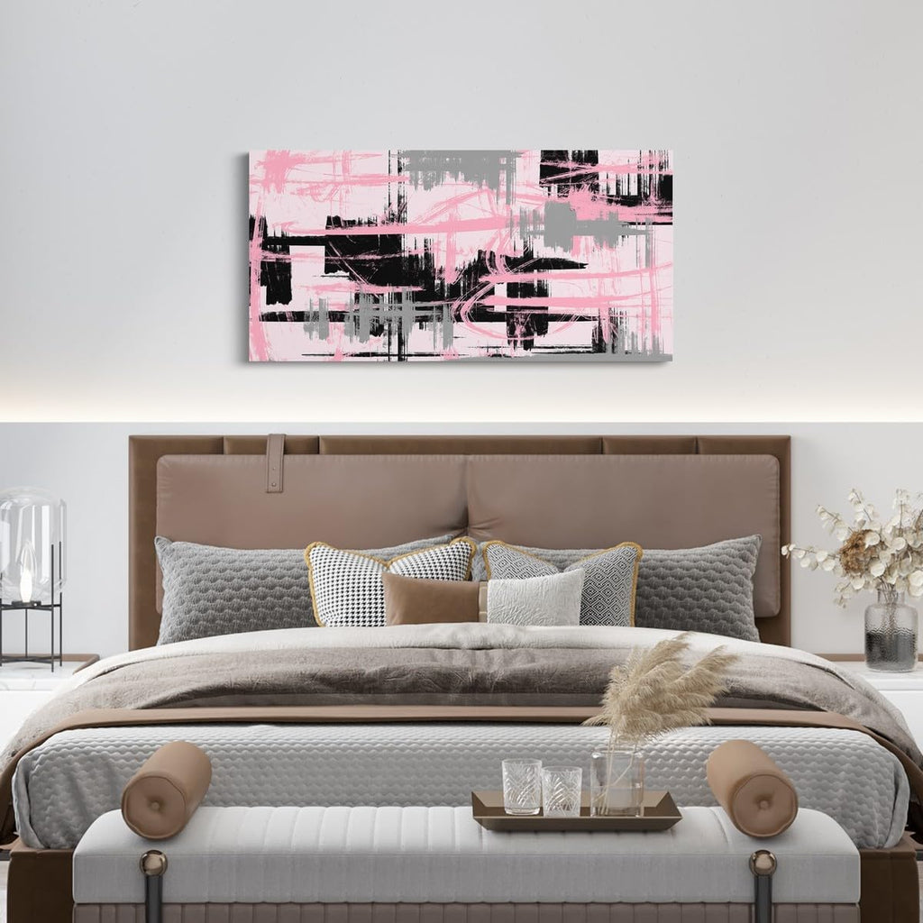 Feelyou Pink Black Grey Framed Canvas Wall Art for Living Room Modern Stripes Wall Decor 29'x58' Abstract Office Canvas Painting Abstract Pictures Artwork for Room Posters Art Modern