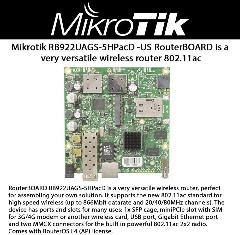 Mikrotik RB922UAGS-5HPacD -US Version RouterBOARD is a very versatile wireless router 802.11ac 128MB 1xSFP OSL4 PoE USB