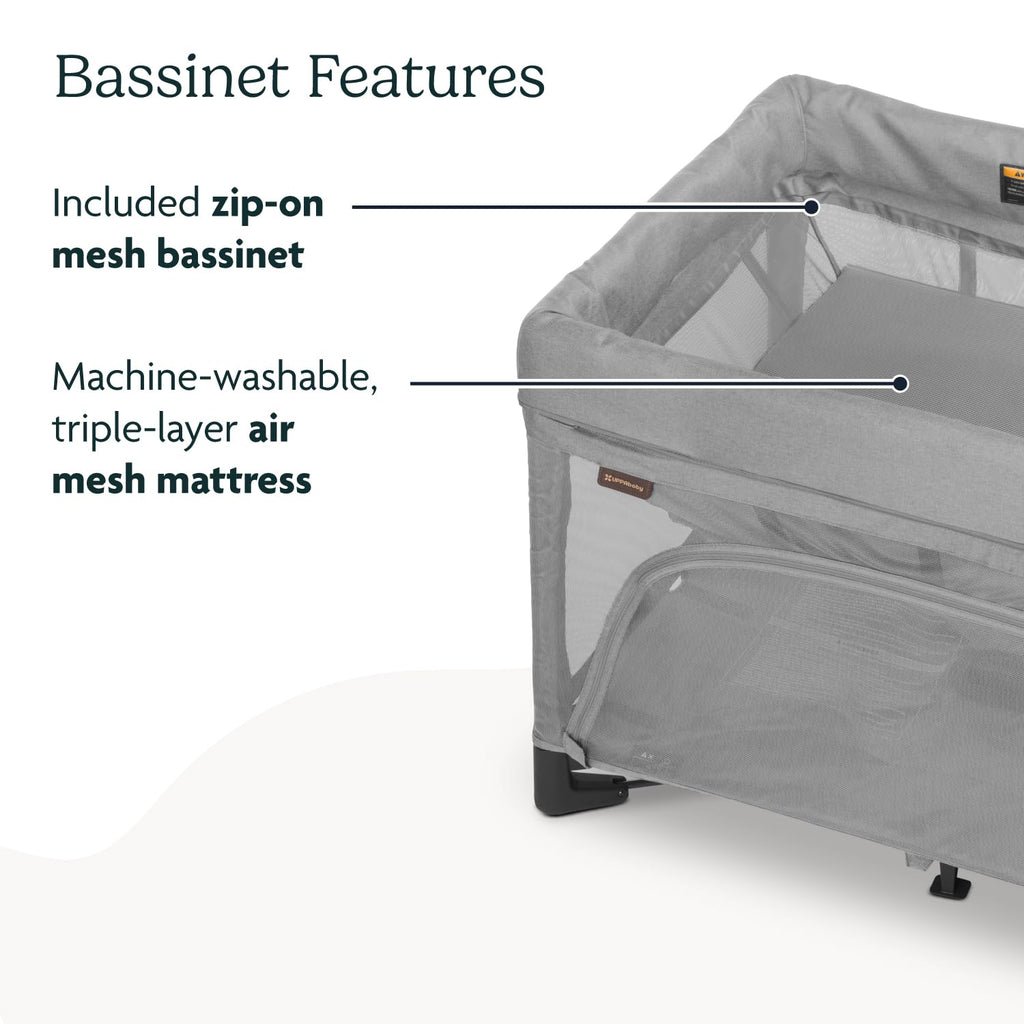UPPAbaby Remi Playard | Deluxe 3-in-1 Portable Playard, Bedside Bassinet + Travel Crib| Mesh Bassinet, Mattress, Organic Cotton Mattress Cover + Storage Bag Included | Stella (Grey Brushed Mélange)