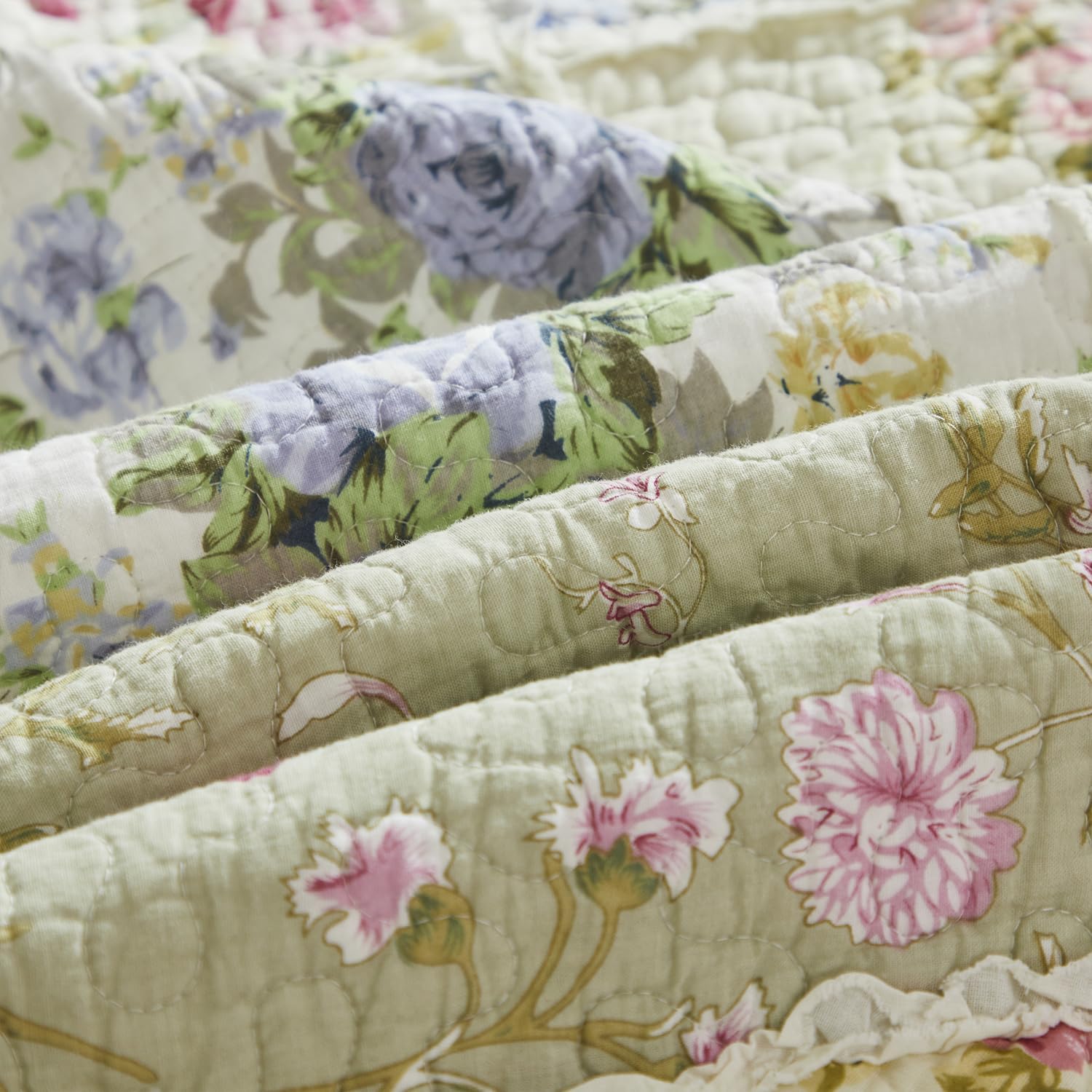 Brandream Patchwork Quilts Cotton Queen Size Country Rustic Rose Floral Bedding Coverlet Set 3-Piece Pale Yellow