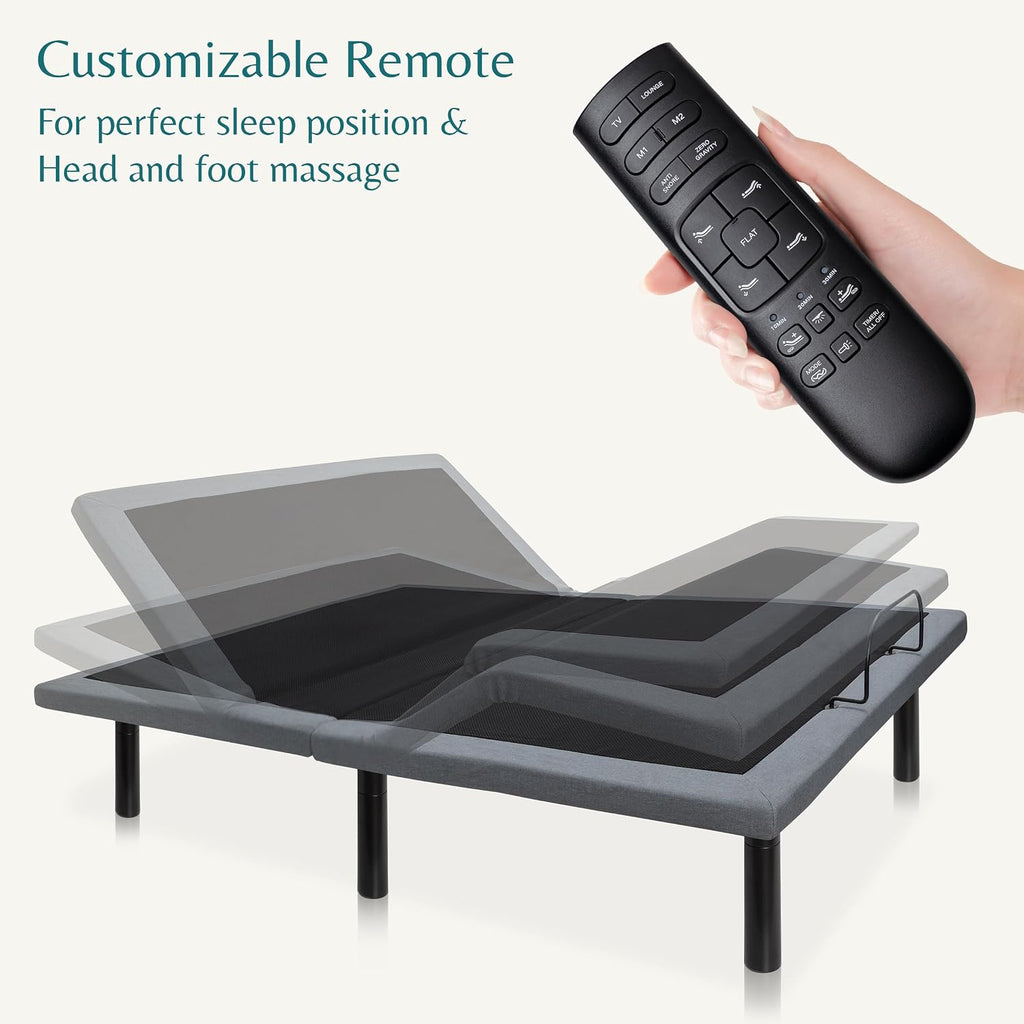 Hedva Adjustable Bed Frame with Massage Motors, 4 USB Ports, LED Light, 5-Minute Assembly, Multiple Preset Positions for Ultimate Comfort, Wireless Remote Control Adjustable Bed (Black, Full)