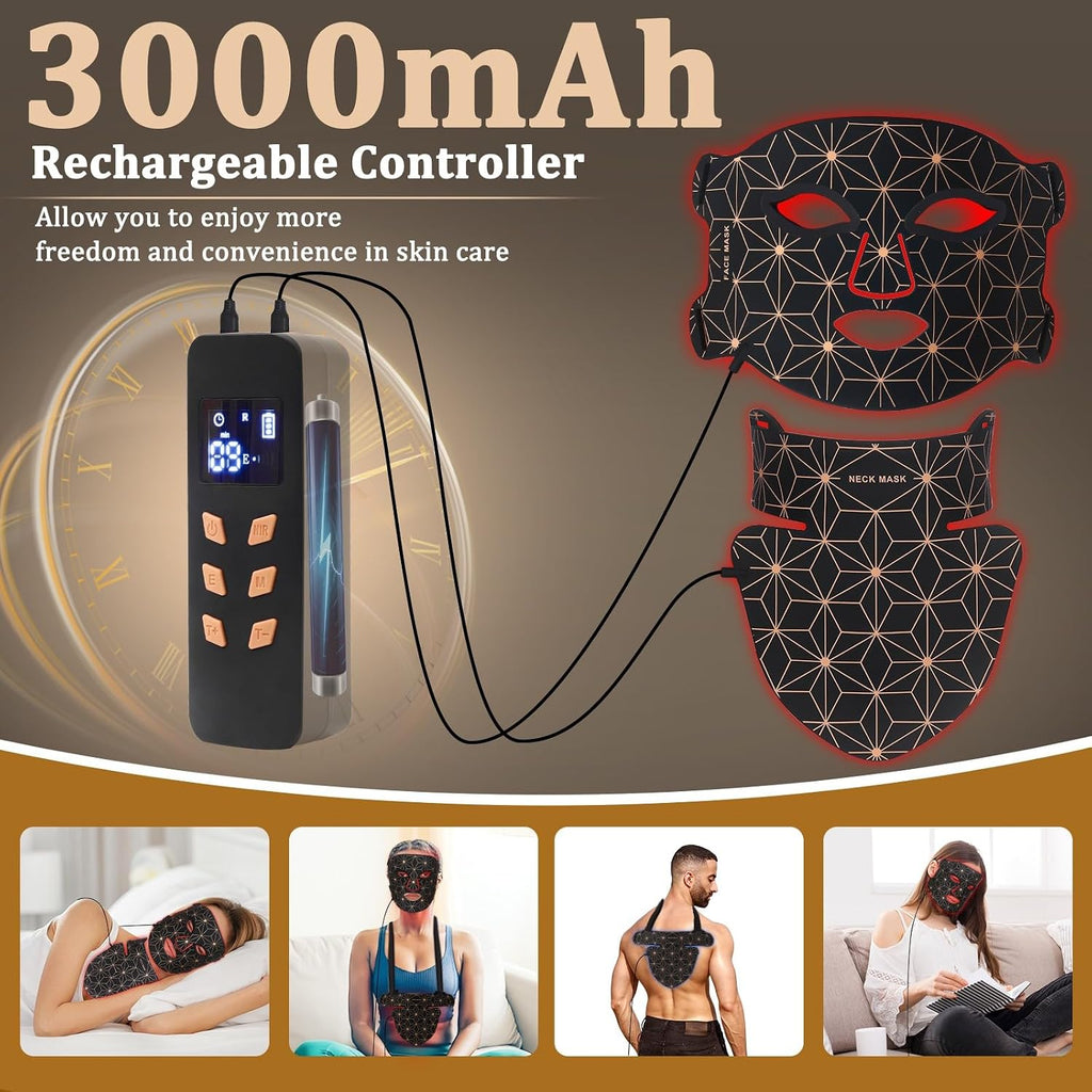 Red Light Therapy for Face and Neck, 8 Colors LED Face Mask Light Therapy with 850NM Near Infrared, 3000 mAh Rechargeable 6-In-1 Red Light Therapy Mask Set Skin Care Device for Skin Rejuvenation