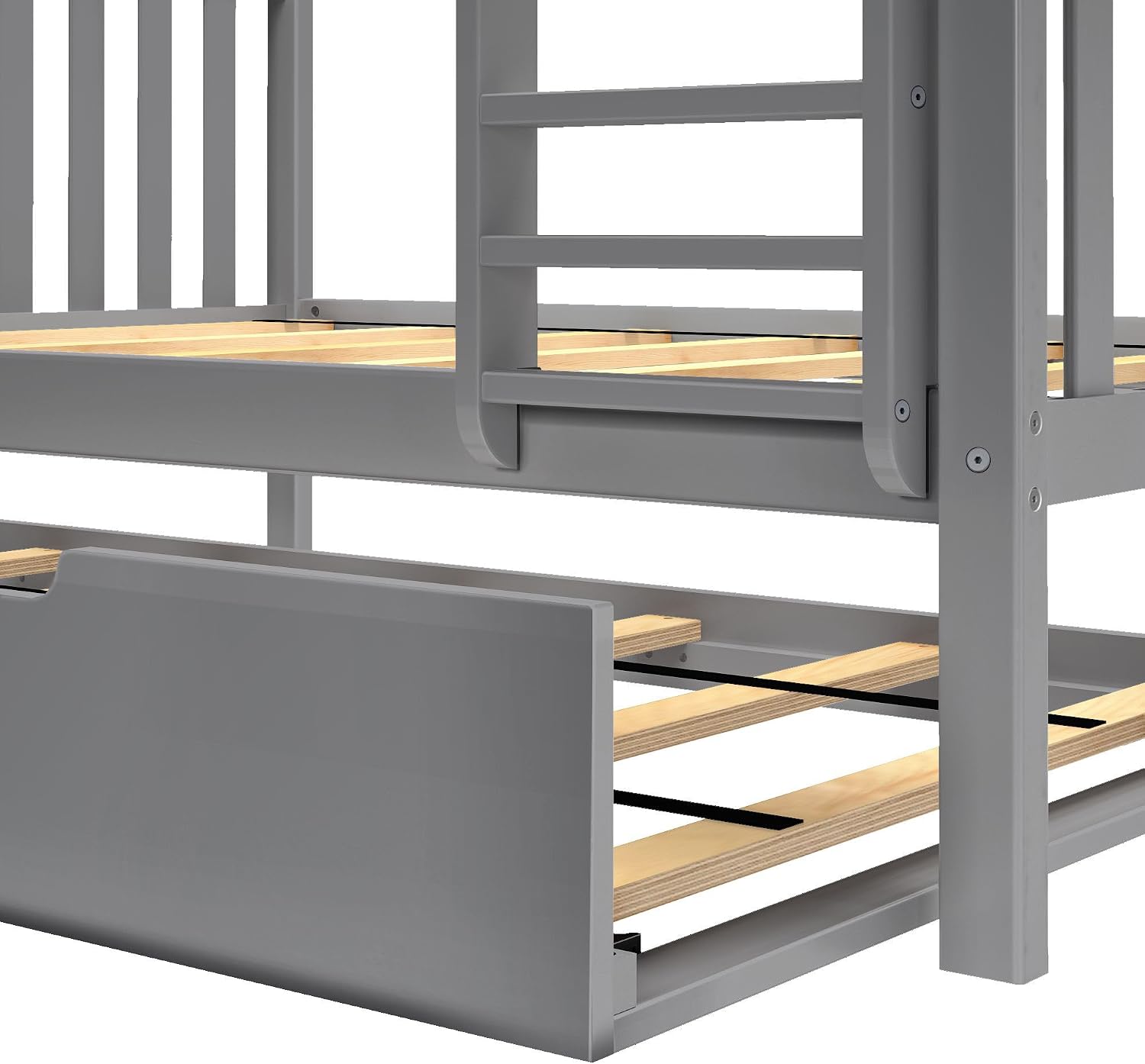 Max & Lily Bunk Bed, Twin-Over-Twin Wood Bed Frame For Kids With Trundle, Grey