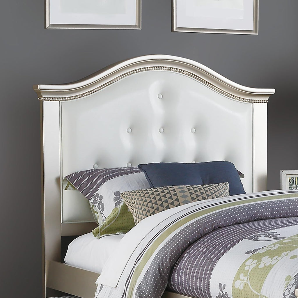 GOWE Contemporary Style Silver Twin Size Bed w/Trundle Slats Pine Plywood Kids Youth Bedroom Furniture White Faux Leather Tufted HB