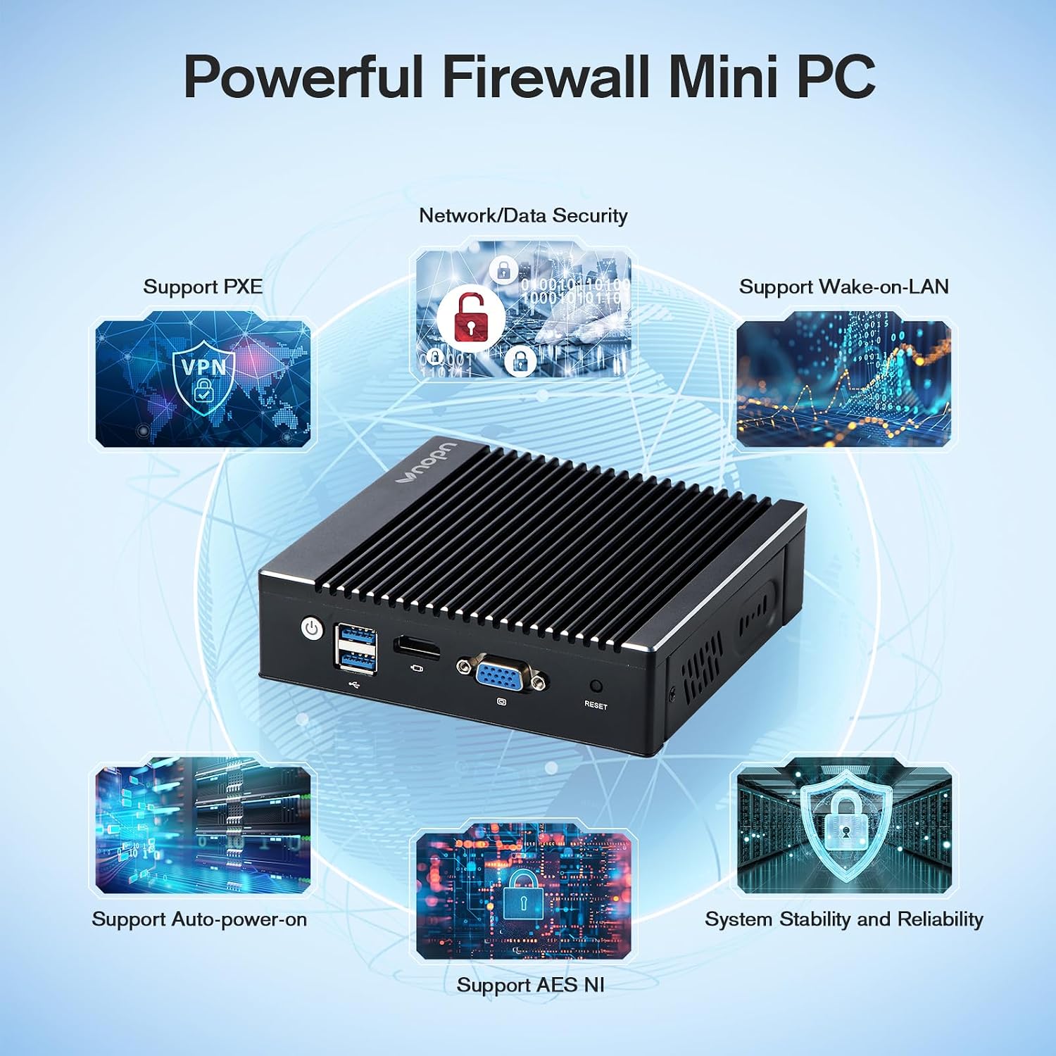 Fanless Firewall Appliance Intel J3710 4C/4T, Firewall Mini PC 4 x Intel i226 LAN Ports DDR3 mSATA SSD, Network Gateway Soft Router, Support P-F-Sense AES NI HD/VGA/Wi-Fi (Black)