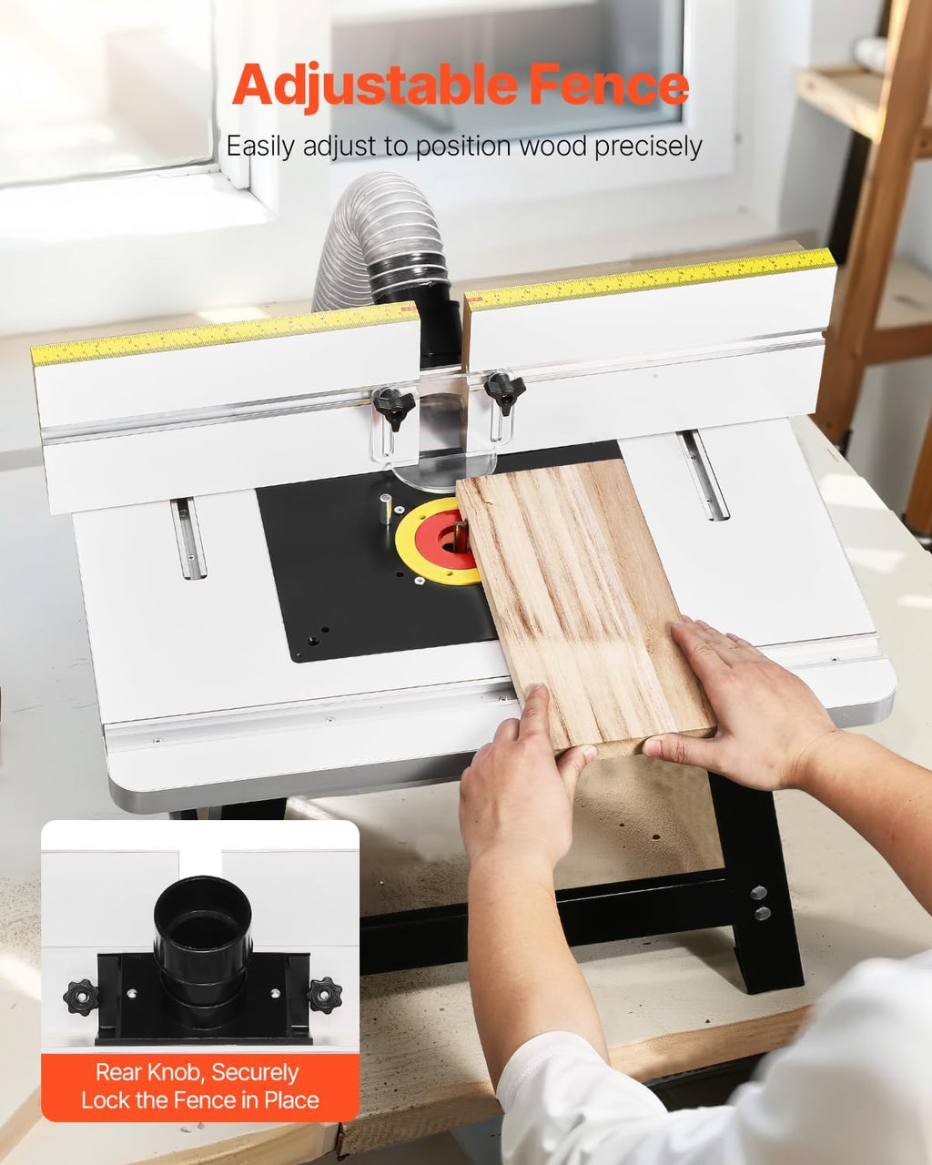 VEVOR Benchtop Router Table, 24 in x 15.7 in, Bench Top Routing Table with Adjustable Fence, MDF Top, Sturdy Metal Base, 2-1/2 in Dust Collection Port, Compatible with Routes & Various Drill Bits
