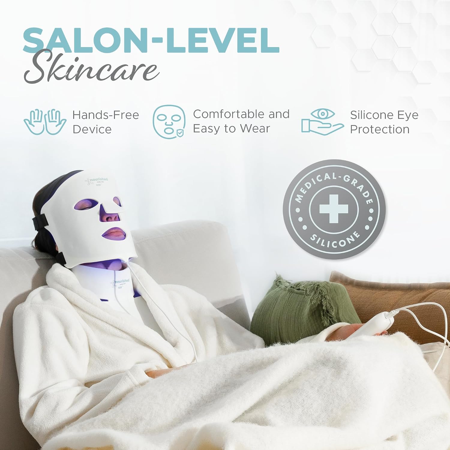 Nourished Bodynskin 7 Colors LED Face and Neck Mask with Near-Infrared - Blue, Red Light Therapy for Face - 912 LEDs - Skincare Tool for Anti-Aging