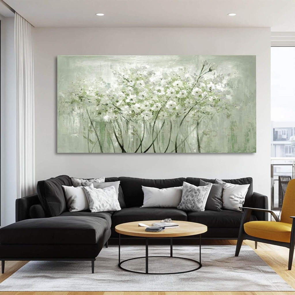 MLART99 Green and White Wall Art Home Decor Wildflower Wall Decorations Canvas Prints 29'x58' Nature Decor for Office Kitchen