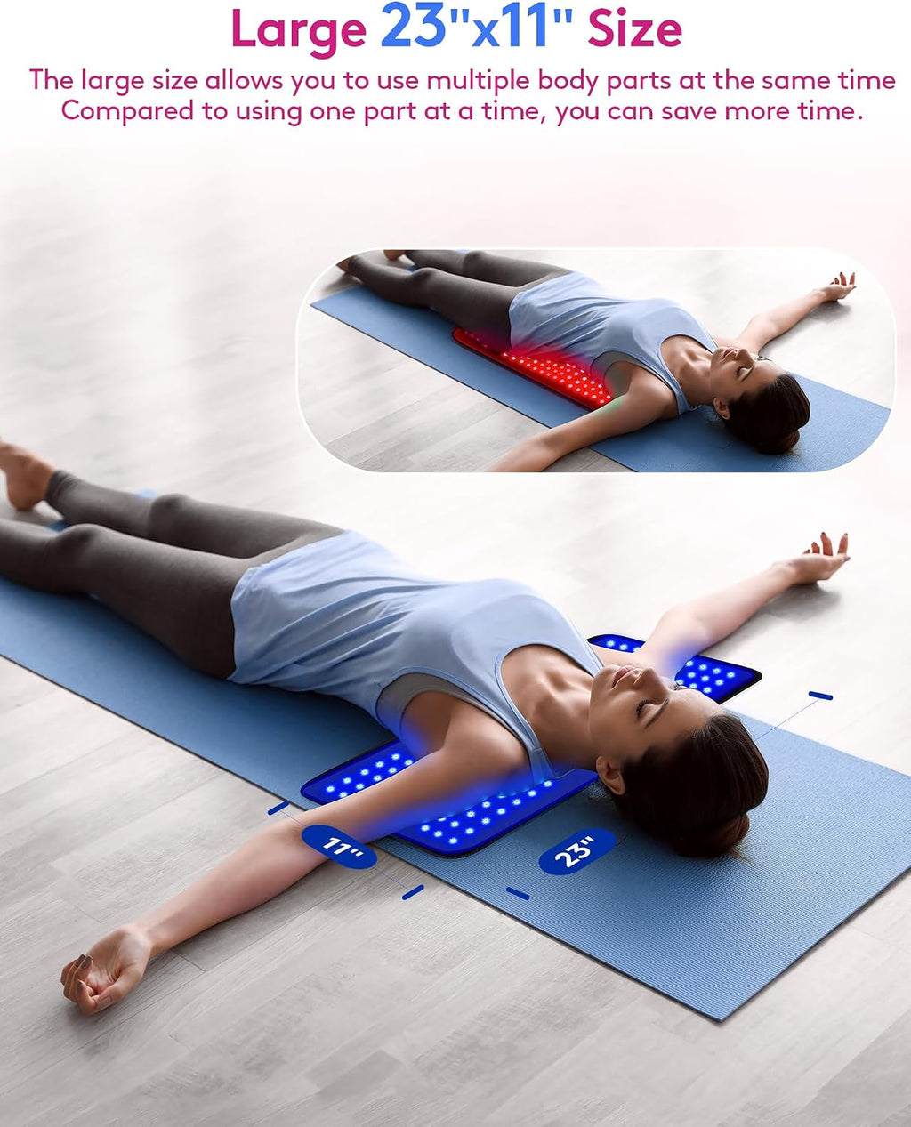 UTK 23' x 12' Large Red & Blue Light Therapy Pad for Body, 470nm 660nm 850nm Near Infrared Light Therapy Wrap for Back Shoulder Knee Muscle Joint, 210 pcs 3 in 1 LEDs, Adjustable Timer & Intensity