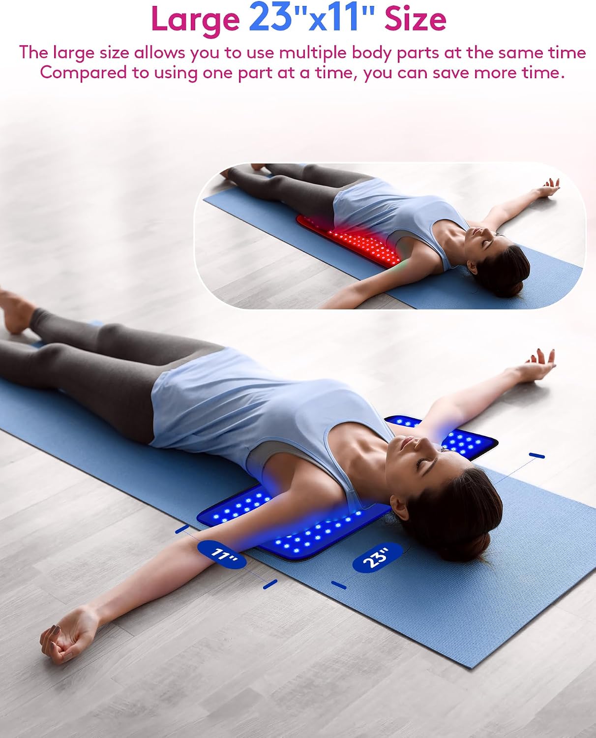 UTK 23' x 12' Large Red & Blue Light Therapy Pad for Body, 470nm 660nm 850nm Near Infrared Light Therapy Wrap for Back Shoulder Knee Muscle Joint, 210 pcs 3 in 1 LEDs, Adjustable Timer & Intensity