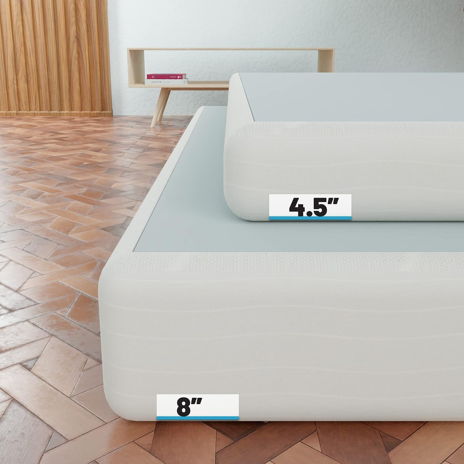 Greaton, 8-Inch Sturdy Box Spring for Mattress Support-Durable and Easy to Assemble Natural Wood Foundation for Twin, White