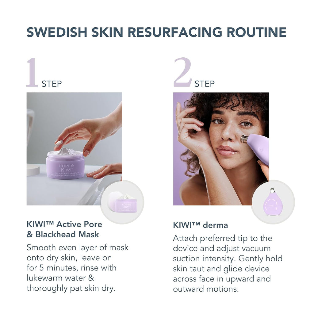 FOREO Smooth & Resurface KIWI derma Microdermabrasion Machine - Black Head Remover for Face + KIWI Active Pore & Blackhead Mask, 100g - Blackhead Extractor - No Pore Strips Suction Blackhead Remover