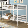 Costzon Twin Over Twin Bunk Beds, Wood Convertible Two Beds, Solid Rubberwood Bunk Bed with 1 Pcs Built-in Ladder and Safety Rails, No Box Spring Needed, Space Saving Bed Frame for Bedroom (White)