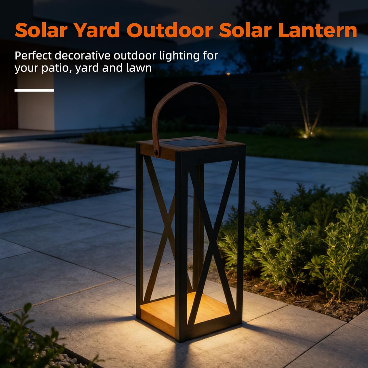 Solar Yard Outdoor Solar Floor Lamp Set of 2, IP65 Waterproof Metal Lantern with 50/100 Lumens & Memory Mode, Solar Patio Light for Porch, Yard & Garden, Large X-Black